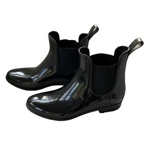 Sam Edelman Tinsley Black Patent Rubber Chelsea Rain Boots Women's Size 9